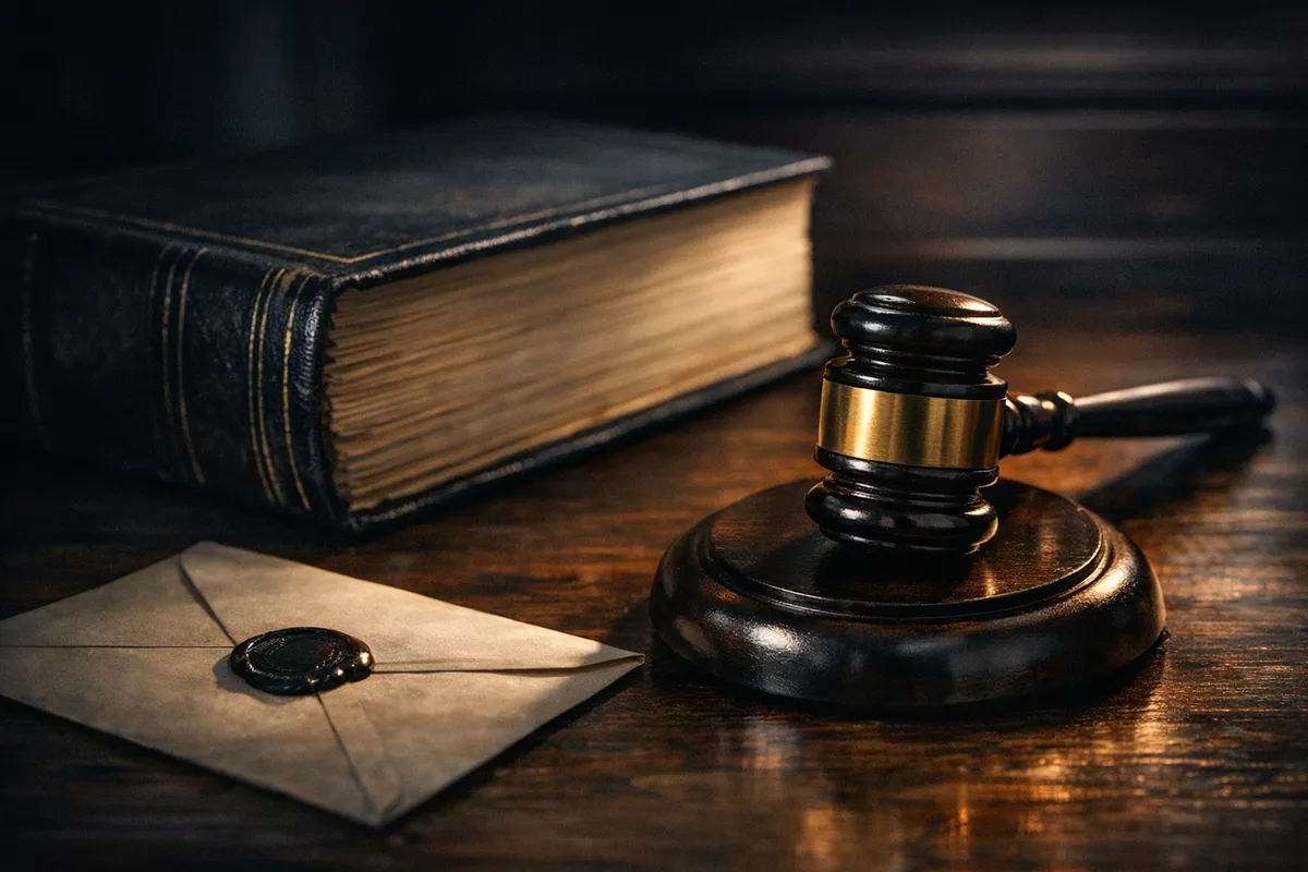 Un code juridique et un marteau de juge sur un bureau